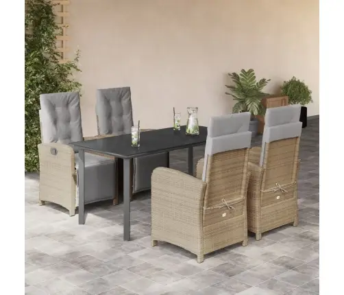 Sodo Komplektas Su Pagalvėlėmis, 5 Dalių, Smėlio, Poliratanas