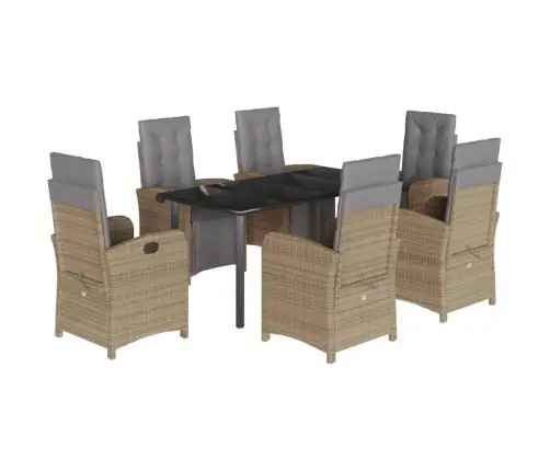 7-Daļīgs Dārza Mēbeļu Komplekts, Matrači, Bēša Pe Rotangpalma Vidaxl