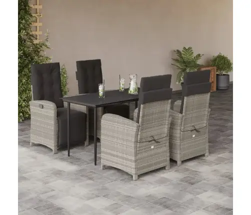 5-Daļīgs Dārza Mēbeļu Komplekts, Matrači,Gaiši Pelēka Pe Pinums Vidaxl