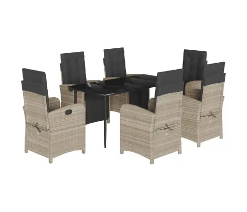 7-Osaline Aiamööbli Komplekt Patjadega, Helehall, Polürotang