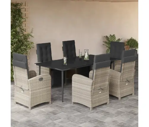 7-Osaline Aiamööbli Komplekt Patjadega, Helehall, Polürotang