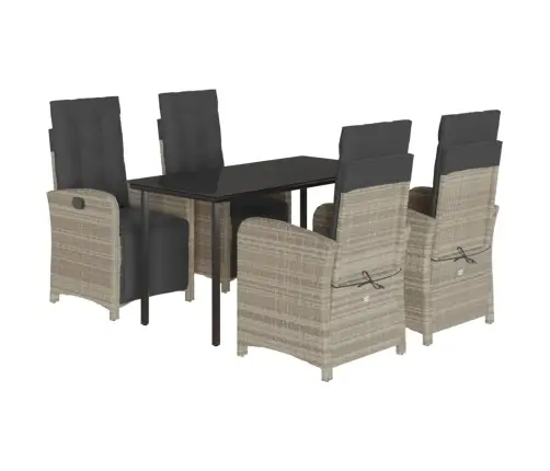 5-Daļīgs Dārza Mēbeļu Komplekts, Matrači,Gaiši Pelēka Pe Pinums Vidaxl