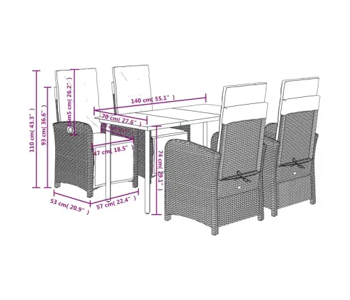 5-Daļīgs Dārza Mēbeļu Komplekts, Matrači,Gaiši Pelēka Pe Pinums Vidaxl