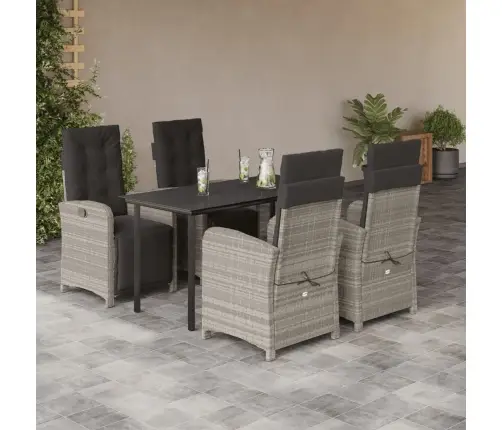 5-Daļīgs Dārza Mēbeļu Komplekts, Matrači,Gaiši Pelēka Pe Pinums Vidaxl