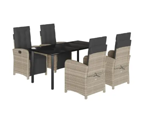 5-Daļīgs Dārza Mēbeļu Komplekts, Matrači,Gaiši Pelēka Pe Pinums Vidaxl