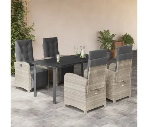 5-Daļīgs Dārza Mēbeļu Komplekts, Matrači,Gaiši Pelēka Pe Pinums Vidaxl