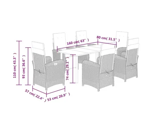 7-Osaline Aiamööbli Komplekt Patjadega, Helehall, Polürotang