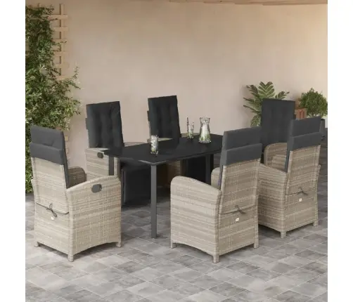 7-Osaline Aiamööbli Komplekt Patjadega, Helehall, Polürotang