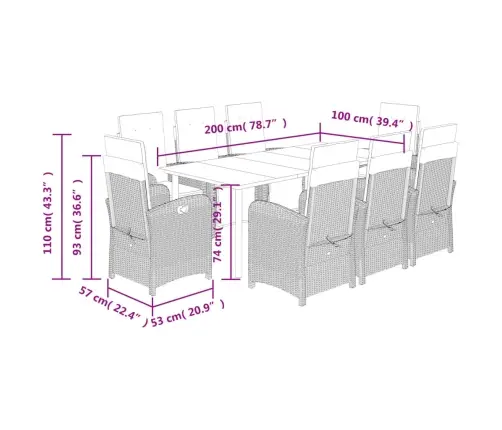 9-Osaline Aiamööbli Komplekt Patjadega, Helehall, Polürotang