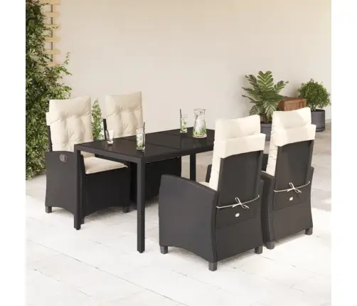 5-Daļīgs Dārza Mēbeļu Komplekts, Matrači, Melna Pe  Rotangpalma Vidaxl
