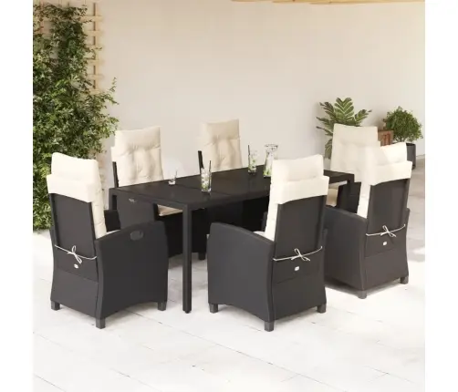 7-Osaline Aiamööblikomplekt Patjadega, Must, Polürotang
