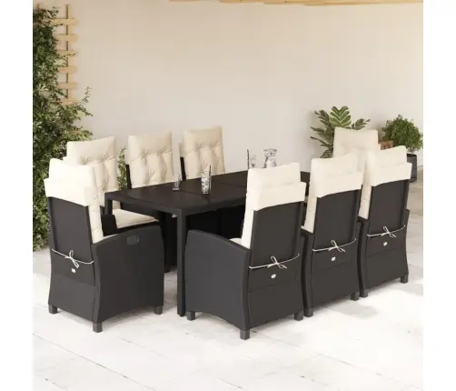 9-Daļīgs Dārza Mēbeļu Komplekts, Matrači, Melns, Pe Rotangpalma Vidaxl