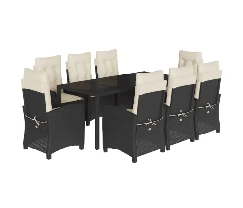 9-Daļīgs Dārza Mēbeļu Komplekts, Matrači, Melns, Pe Rotangpalma Vidaxl