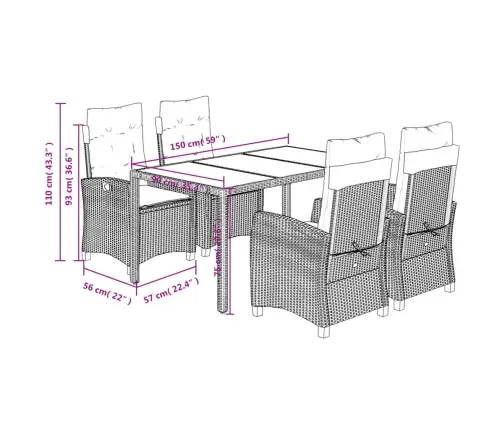 5-Daļīgs Dārza Mēbeļu Komplekts, Matrači, Pelēka Pe Rotangpalma Vidaxl