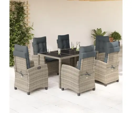 Sodo Komplektas Su Pagalvėlėmis, 7 Dalių, Pilkas, Poliratanas