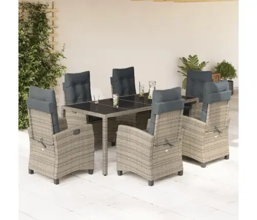 7-Daļīgs Dārza Mēbeļu Komplekts, Matrači, Pelēka Pe Rotangpalma Vidaxl