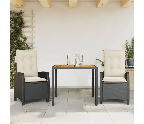 3-Osaline Aiamööbli Komplekt Patjadega, Must, Polürotang