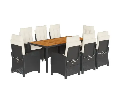 9-Daļīgs Dārza Mēbeļu Komplekts, Matrači, Melns, Pe Rotangpalma Vidaxl