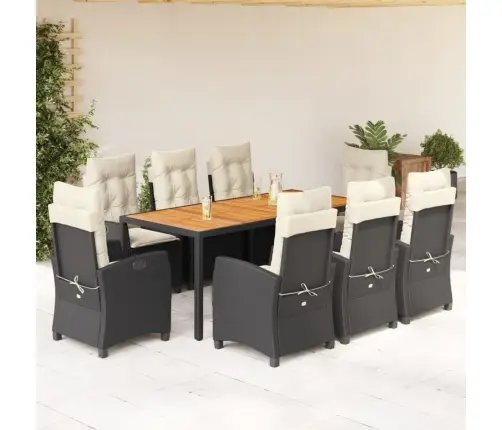 9-Daļīgs Dārza Mēbeļu Komplekts, Matrači, Melns, Pe Rotangpalma Vidaxl