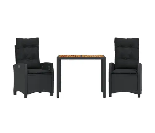 3-Osaline Aiamööbli Komplekt Patjadega, Must, Polürotang