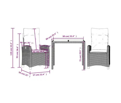 3-Osaline Aiamööbli Komplekt Patjadega, Must, Polürotang