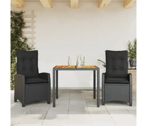 3-Osaline Aiamööbli Komplekt Patjadega, Must, Polürotang
