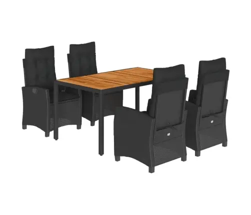 5-Daļīgs Dārza Mēbeļu Komplekts, Matrači, Melna Pe  Rotangpalma Vidaxl