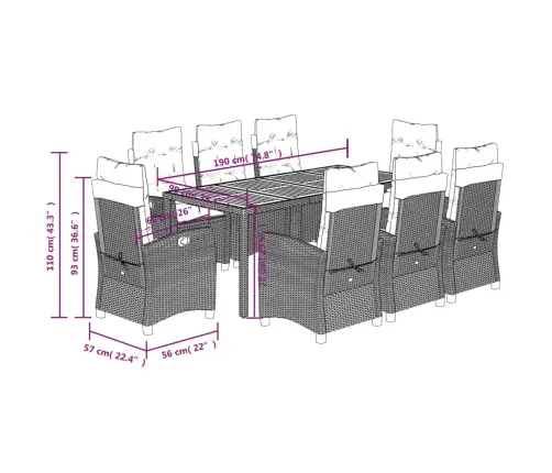 9-Osaline Aiamööbli Komplekt Patjadega, Must, Polürotang