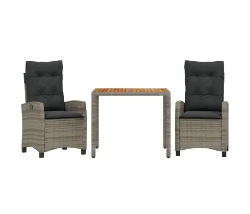 3-Osaline Aiamööbli Komplekt Patjadega, Hall, Polürotang