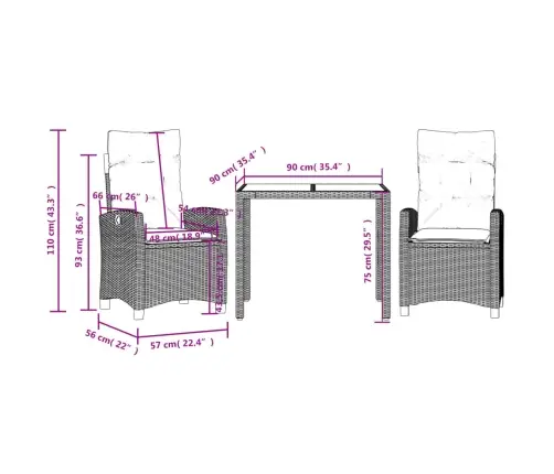 3-Osaline Aiamööbli Komplekt Patjadega, Hall, Polürotang