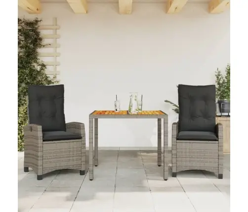 3-Osaline Aiamööbli Komplekt Patjadega, Hall, Polürotang