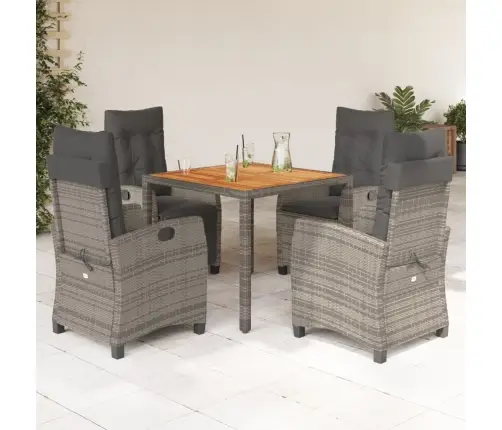 5-Daļīgs Dārza Mēbeļu Komplekts, Matrači, Pelēka Pe Rotangpalma Vidaxl