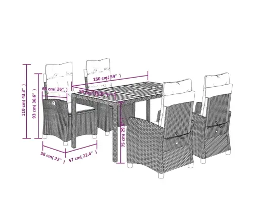 5-Daļīgs Dārza Mēbeļu Komplekts, Matrači, Pelēka Pe Rotangpalma Vidaxl