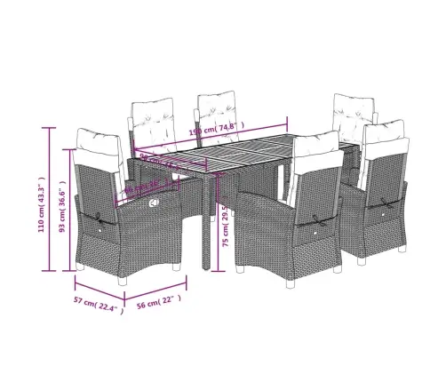 7-Daļīgs Dārza Mēbeļu Komplekts, Matrači, Pelēka Pe Rotangpalma Vidaxl
