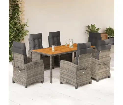 7-Daļīgs Dārza Mēbeļu Komplekts, Matrači, Pelēka Pe Rotangpalma Vidaxl