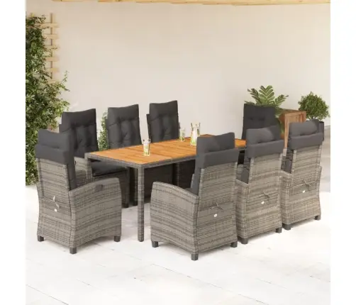 Sodo Komplektas Su Pagalvėlėmis, 9 Dalių, Pilkas, Poliratanas Sodo Komplektas Su Pagalvėlėmis, 9 Dalių, Pilkas, Poliratanas