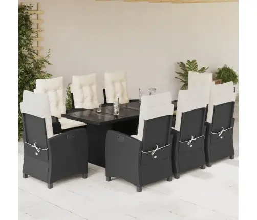 Sodo Komplektas Su Pagalvėlėmis, 9 Dalių, Juodas, Poliratanas Sodo Komplektas Su Pagalvėlėmis, 9 Dalių, Juodas, Poliratanas