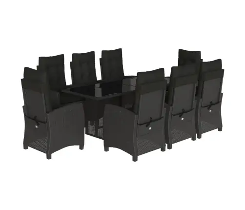 9-Daļīgs Dārza Mēbeļu Komplekts, Matrači, Melns, Pe Rotangpalma Vidaxl