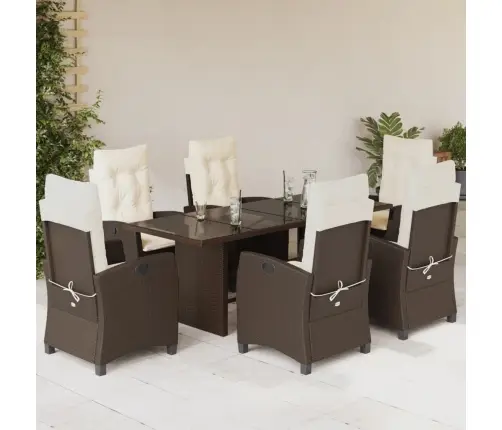 Sodo Komplektas Su Pagalvėlėmis, 7 Dalių, Rudas, Poliratanas