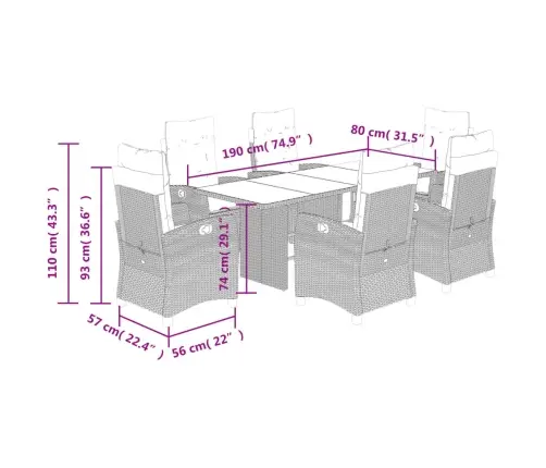 7-Osaline Aiamööbli Komplekt Patjadega, Hall, Polürotang