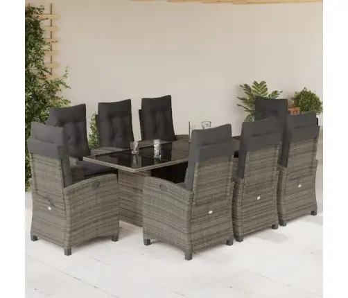 9-Osaline Aiamööbli Komplekt Patjadega, Hall, Polürotang