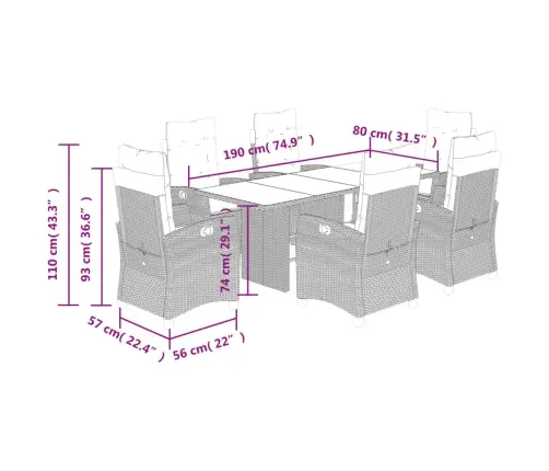 7-Osaline Aiamööbli Komplekt Patjadega, Beež, Polürotang