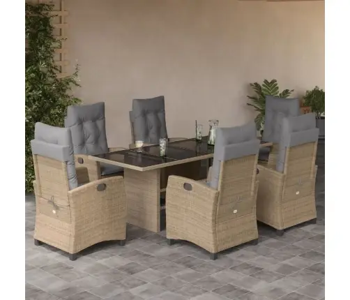 7-Osaline Aia Söögimööbli Komplekt Patjadega, Beežid Toonid