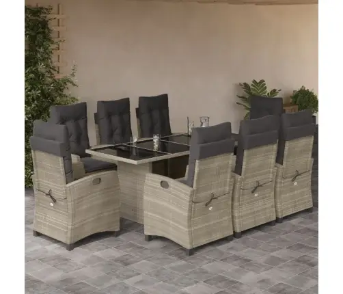 9-Osaline Aiamööbli Komplekt Patjadega, Helehall, Polürotang