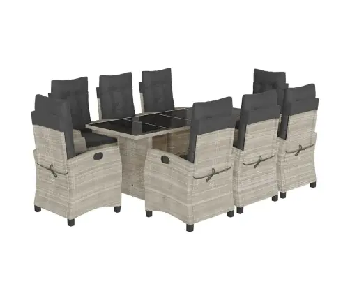 9-Daļīgs Dārza Mēbeļu Komplekts, Matrači,Gaiši Pelēka Pe Pinums Vidaxl