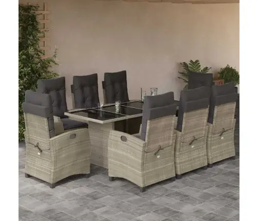 9-Daļīgs Dārza Mēbeļu Komplekts, Matrači,Gaiši Pelēka Pe Pinums Vidaxl