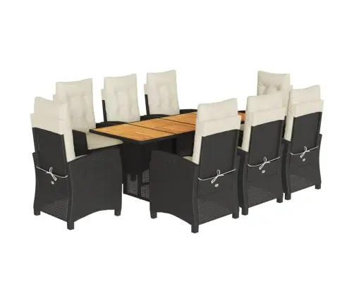 9-Daļīgs Dārza Mēbeļu Komplekts, Matrači, Melns, Pe Rotangpalma Vidaxl