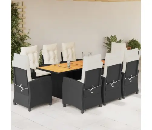 9-Daļīgs Dārza Mēbeļu Komplekts, Matrači, Melns, Pe Rotangpalma Vidaxl