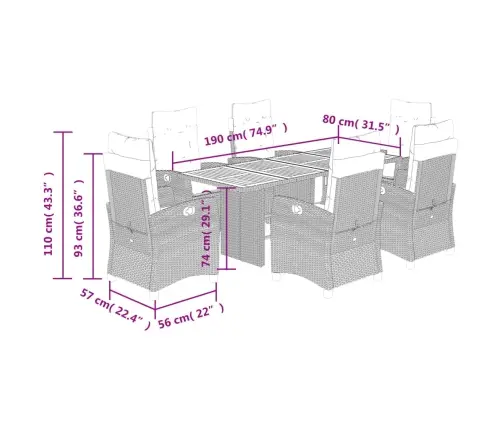7-Daļīgs Dārza Mēbeļu Komplekts Ar Matračiem, Pe Rotangpalma Vidaxl