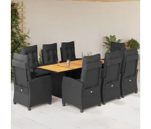 Sodo Komplektas Su Pagalvėlėmis, 9 Dalių, Juodas, Poliratanas